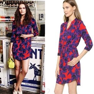 DIANE VON FURSTENBERG Freya Poppy Floral Silk Shirt Dress size 2 Womens